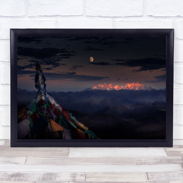 Panorama Moon Full Mountains Mountain Landscape Light Dark Low Wall Art Print