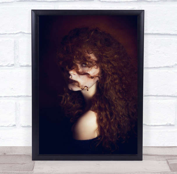 Portrait Hair Curls Curly Brunette Face Girl Model Woman Brown Wall Art Print