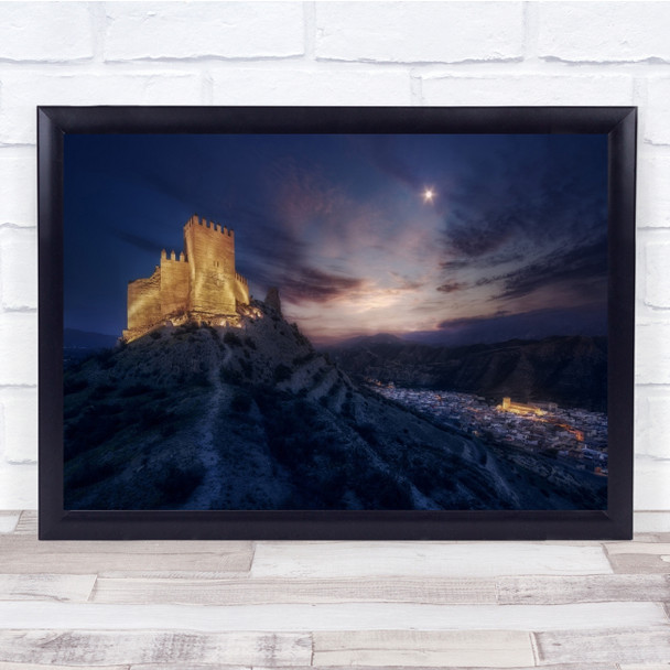 Tabernas Desert Castle Sunset Moon Light Village Almeria Spain Wall Art Print