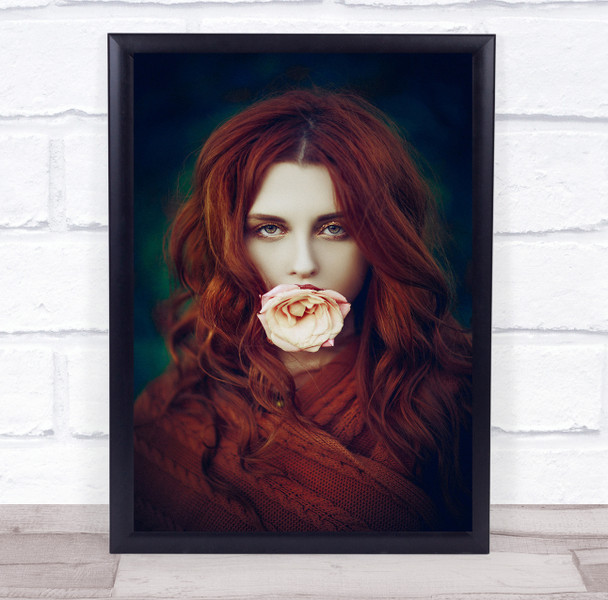 When Words Escape, Flowers Speak red curled hair close up pose Wall Art Print