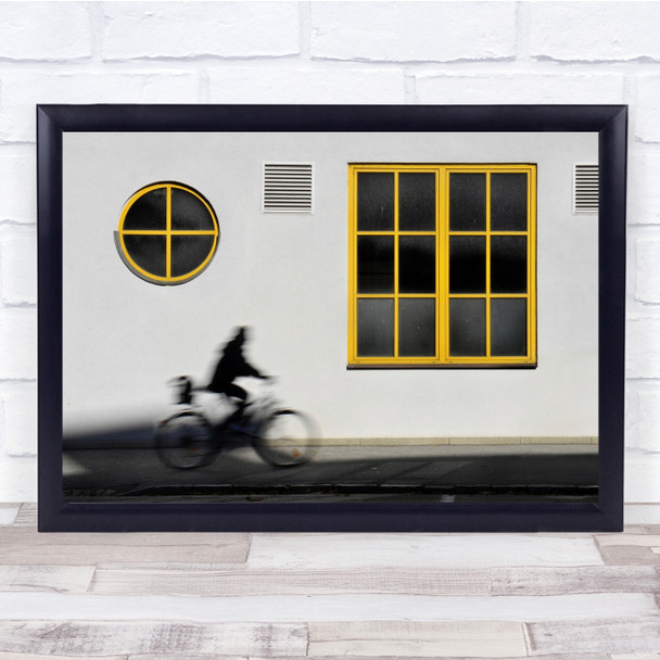 Yellow Window Street Bike Person Bicycle Cyclist Motion Blurry Wall Art Print