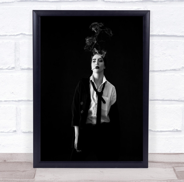 Cigarette Smoker Smoking Black and white Attitude Girl Model Woman Tie Print