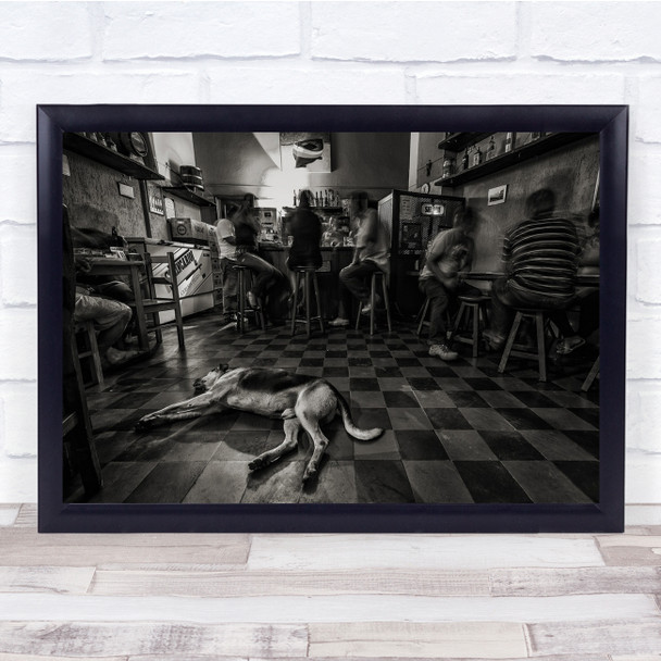 Interior Bar Pub Black & White Street Dog Stool Stools Group Pet Sleep Print