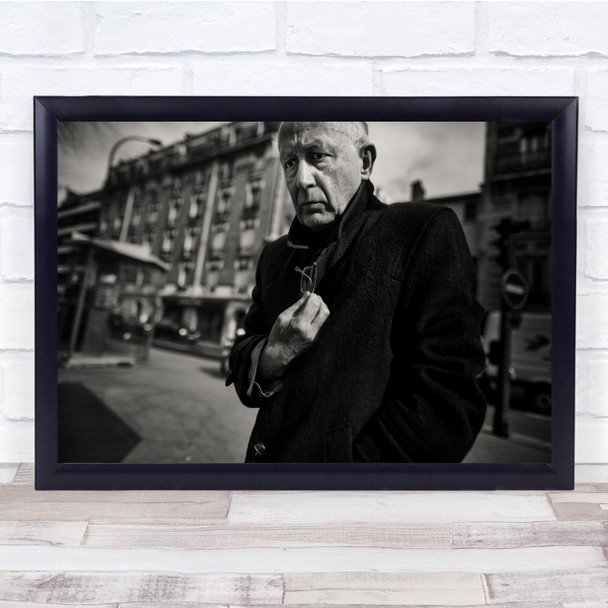 Paris France Street Glasses Black & White Portrait Coat Man Old French Print