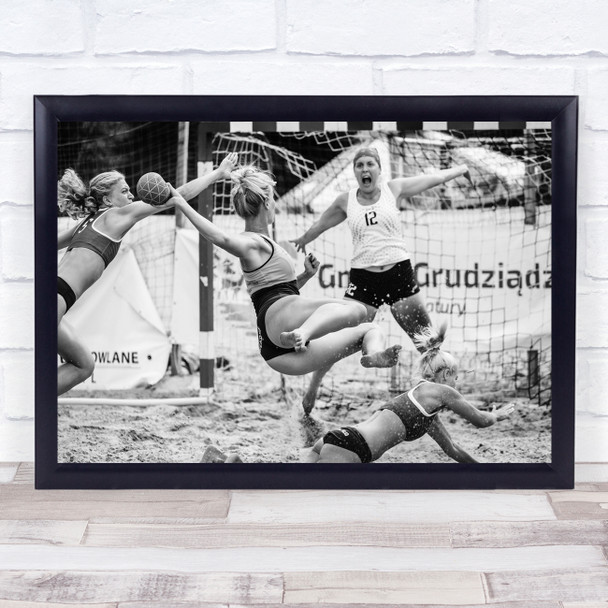 Sand Game Action Match Expression Black & White Woman Women Ball Sport Print