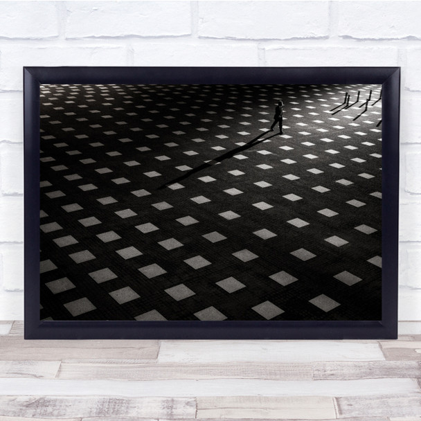 Street Grid Pattern Shadow Man Businessman Shapes Black & White Square Print