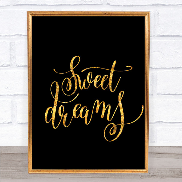 Dreams Quote Print Black & Gold Wall Art Picture
