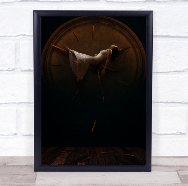 Brown Watch Clock Time Creative Edit Surreal Girl Model Woman Wall Art Print