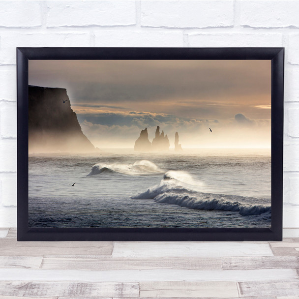 Dyrholaey Iceland Panorama Landscape Wave Aves Horizon Clouds Wall Art Print