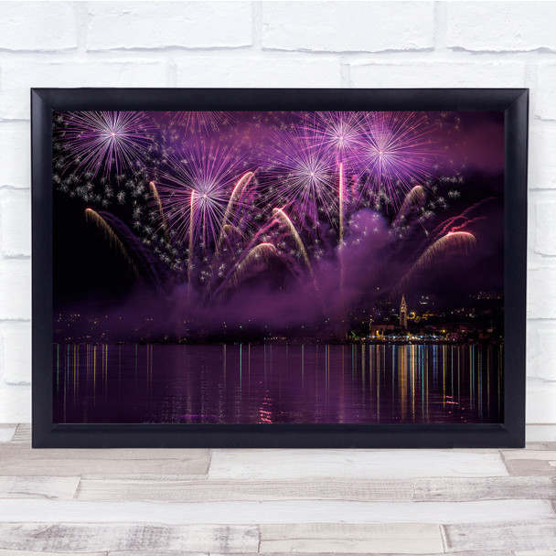 Fireworks Como Lombardia Viola Lake Pusiano Celebration Italy Wall Art Print