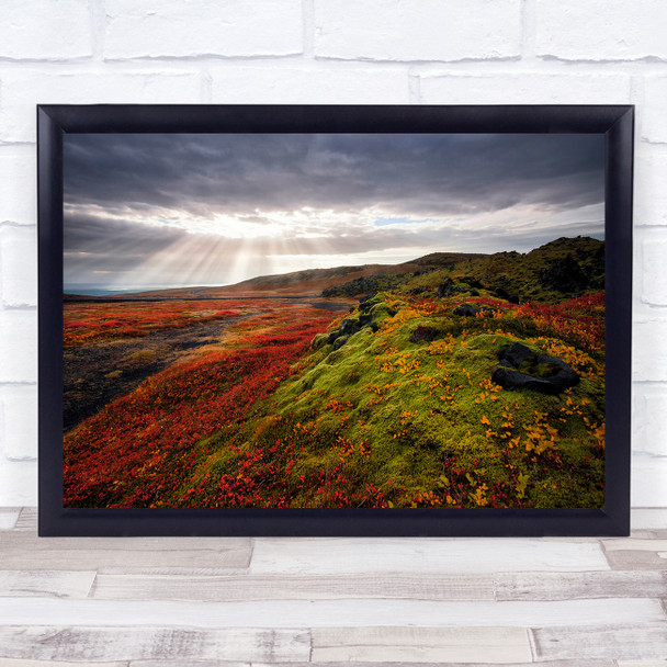 Light Rays Sunrays Sky Red Moss Cloud Cloudy Autumn Landscape Wall Art Print