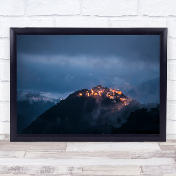 Night Summit Top Hill Mountain Landscape Village Town Skyline Wall Art Print