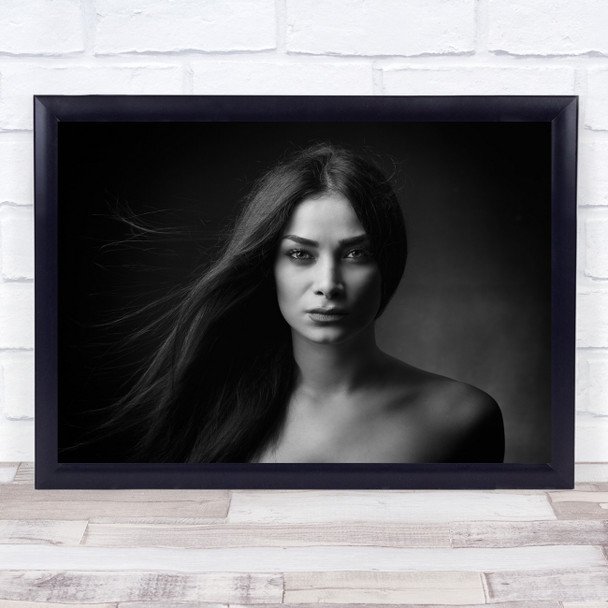 Portrait Girl Woman Person Studio Black & White Face Model Hair Baran Print