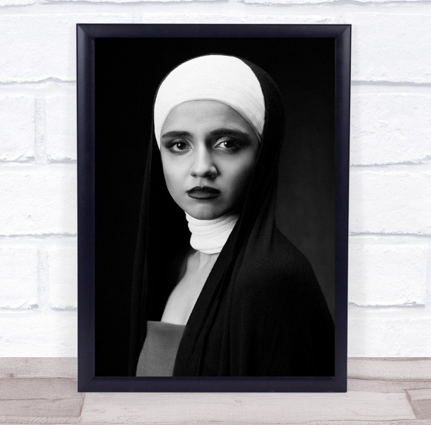 Portrait Veil black and white Contrast Face Nun Nuns Woman Girl Negin Print