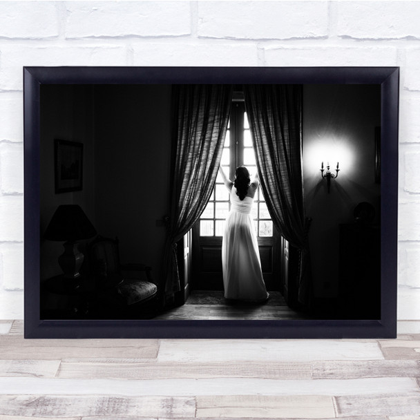 Window Curtains Dress Lamp Black & White Woman Vintage Sensual Person Print