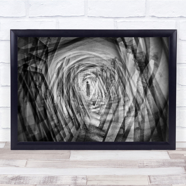 Black & White abstract City Woman Multiple exposure Dramatic Wall Art Print