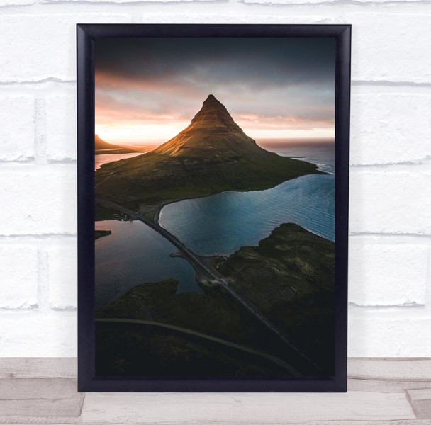 Drone Aerial Kirkjufell Iceland Ocean Mountain Sunset Travel Wall Art Print Drone Aerial Kirkjufell Iceland Ocean Mountain Sunset Travel Wall Art Print