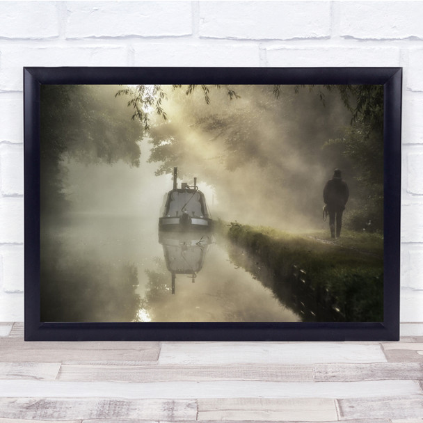 Landscape Person Walk Walking Boat Stream River Morning Dawn Wall Art Print
