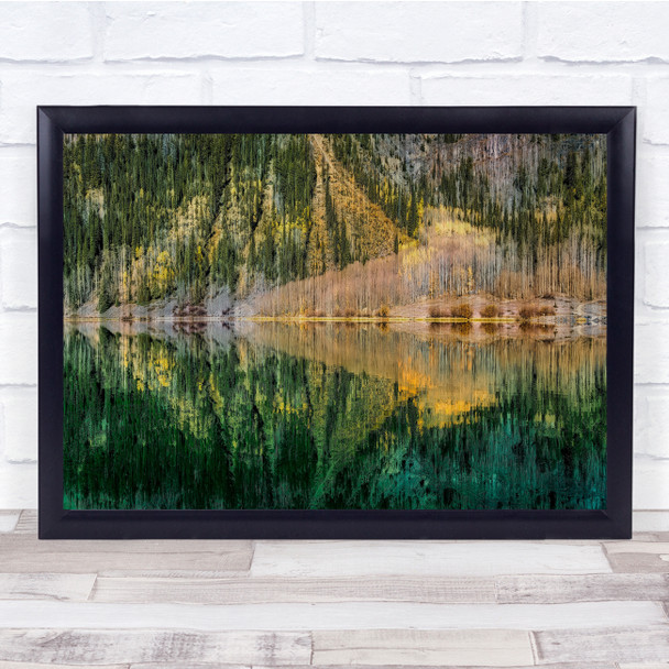 Landscape Reflection Green Abstract Trees Pattern Water Lake Wall Art Print