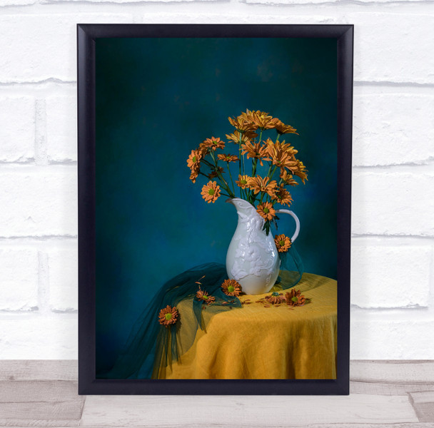 Orange Yellow Flower Flowers Flora Floral Vase Pitcher Table Wall Art Print