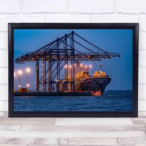 Port Sea Night Ship Crates Crate Crane Cranes Shipping Cargo Wall Art Print