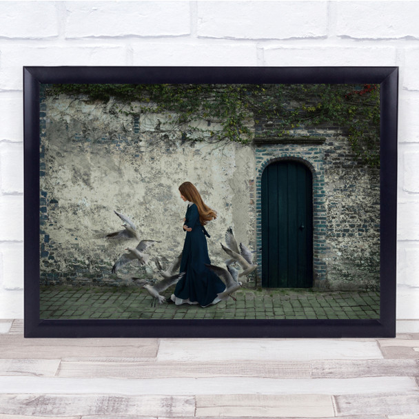Silence Woman Birds Street Door Thoughts Femme Oiseau Dit An Wall Art Print