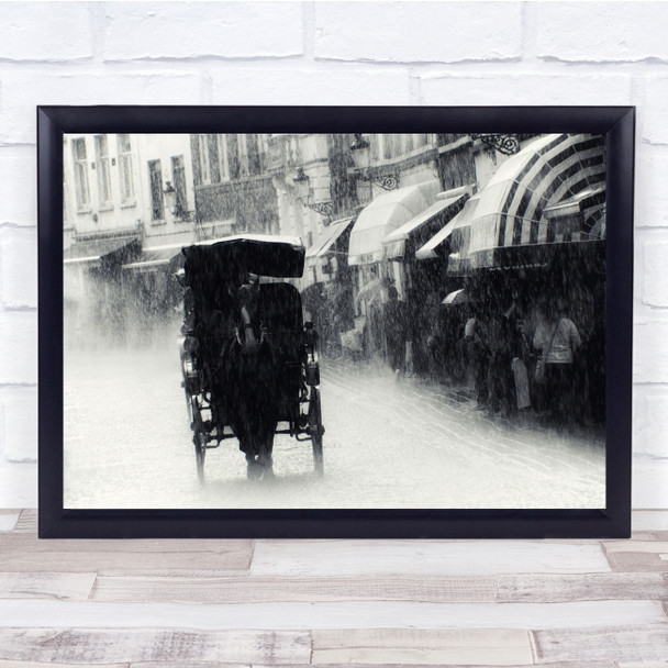 Street Cart Horse People Rain Raining Weather Transportation Wall Art Print