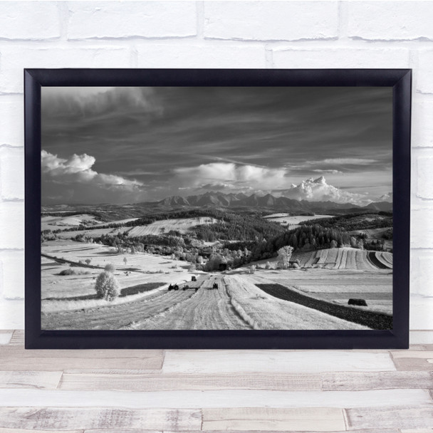 Tatry Poland Landscape Field Countryside Black & White Rural Wall Art Print