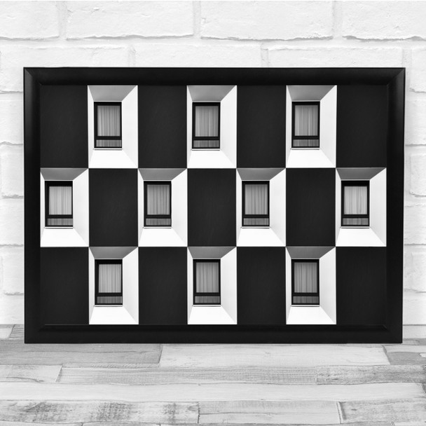 Windows Abstract Lines Architecture Minimalism Black & White Wall Art Print