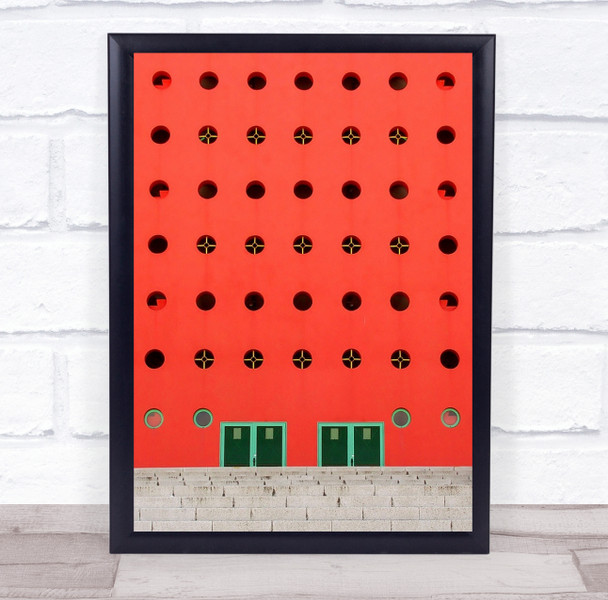 Architecture Abstract Red Wall Windows Building Facade Circles Holes Print