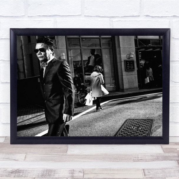 Street Suit Man Sunglasses Black & White People Shopping Businessman Print