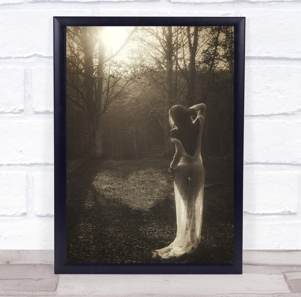Woman Sensual Heart Forest Trees Autumn Vintage Romantic white dress Print