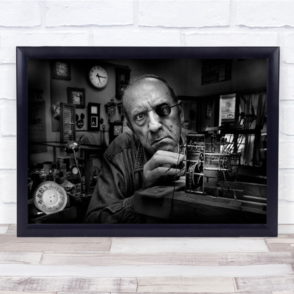 Everyday Person Black & White Man Portrait Maker Mechanical Wall Art Print