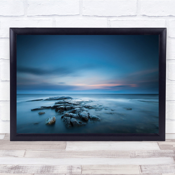 Landscape Blue Rock Rocks Stones Coast Coastal Horizon Long Wall Art Print