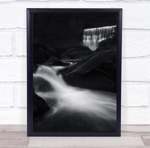 Mccloud Water Falls Waterfall Flow River Shasta Black White Wall Art Print