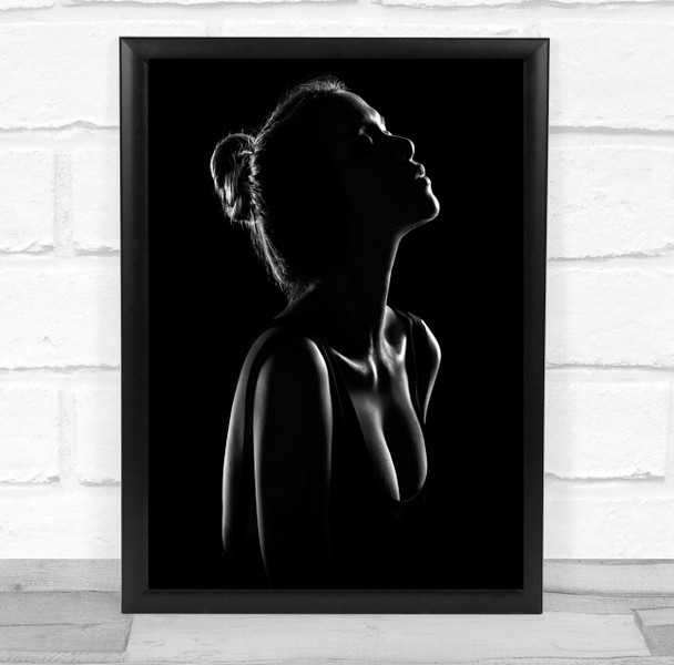 Portrait Black and white woman pose Rim light Backlight Dark Shadow Print
