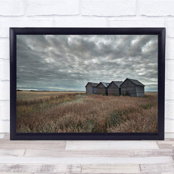 Autumn Dawn Cloudy Prairie Canada Field Rural Granary Farm Wall Art Print