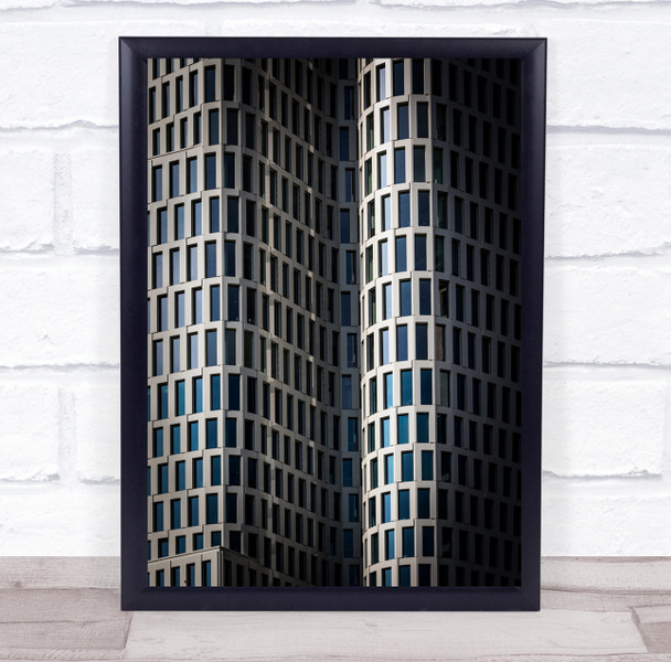 Blue White Grey Building Pattern Structure Windows Shadows Wall Art Print