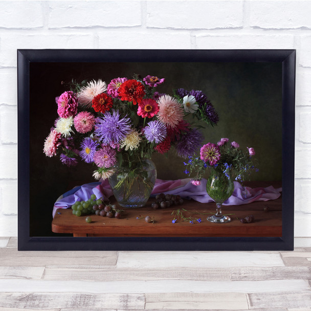 Bouquet Flowers Grapes Fruits Still Life Vase Flower Flora Wall Art Print