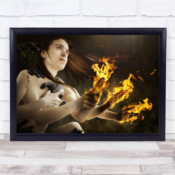 Burnout Surreal Work Weak Strength Fire flames Paper Hands Wall Art Print