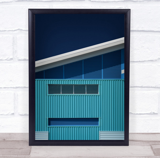 Diagonal Blue Turquoise Lines Facade Architecture Building Wall Art Print