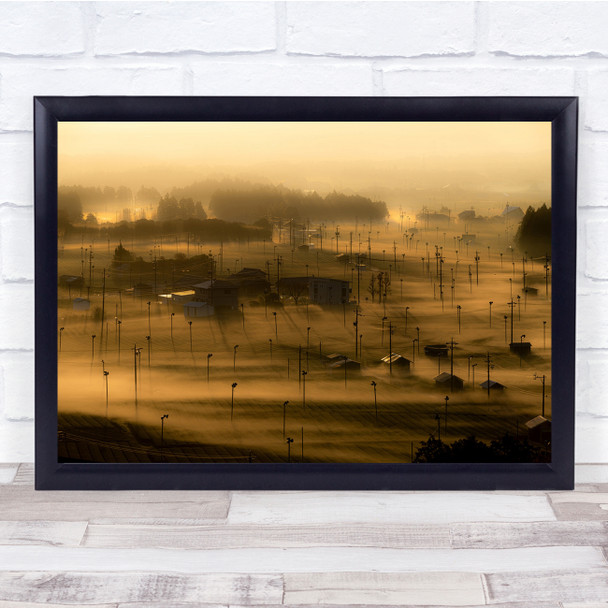 Japan Fog Tea Plantation Village Town Morning Dawn Sunrise Wall Art Print