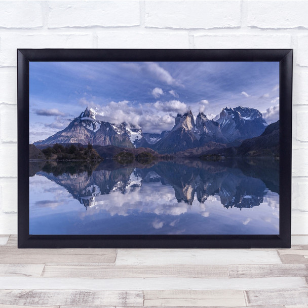 Landscape Seascape Blue Mountain Water Panorama Reflection Wall Art Print