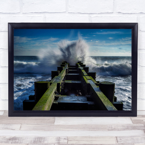 Wave Splash Crash Pier Jetty Bridge Drama Dramatic Extreme Wall Art Print