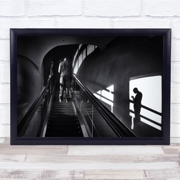 Escalator Black & White Man Shadow Perspective Light Street Ascend Print
