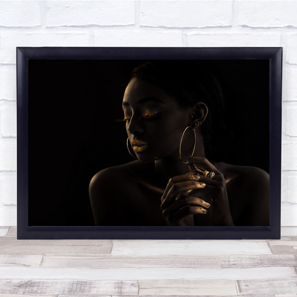 Closed Eyes Gold Golden Portrait Woman Model Dark Low Key Wall Art Print Closed Eyes Gold Golden Portrait Woman Model Dark Low Key Wall Art Print