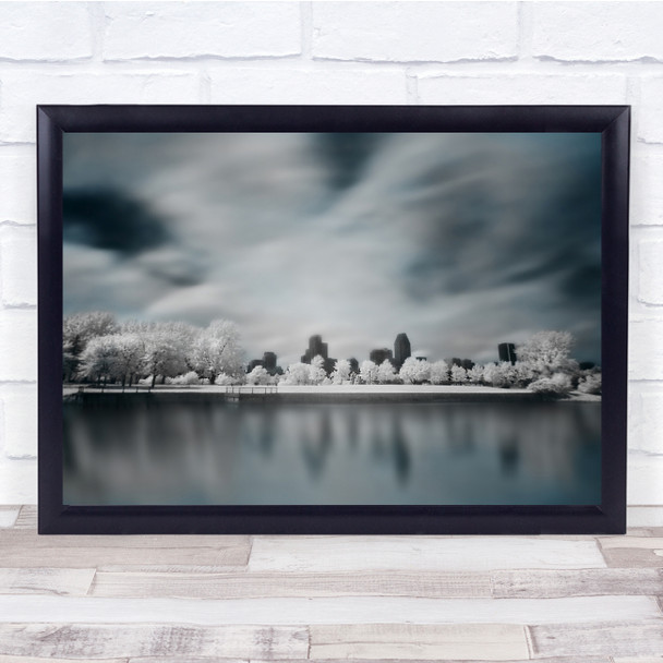 Landscape Toned White Blue Trees Winter Snowfall Building Wall Art Print