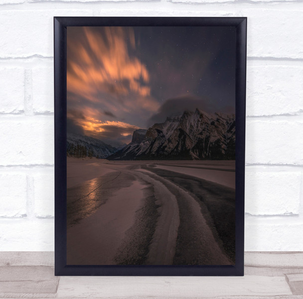 Night Mountain Mountains Lake Frost Frozen Winter Cold At Wall Art Print