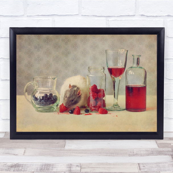 Rat Rodent Red Glass Wine Animal Animals Still Life Mouse Wall Art Print