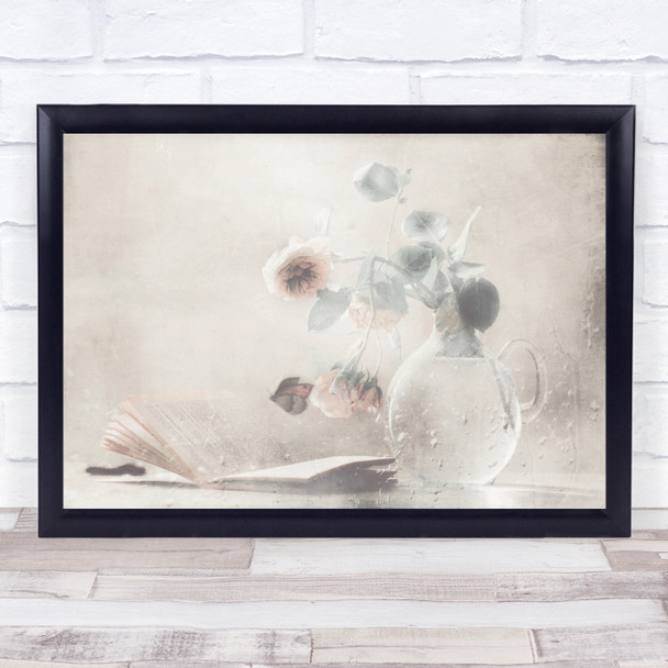 Still Life Rose Roses Book Read Reading Vase Soft Romance Wall Art Print